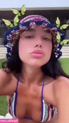 Dua Lipa [ dua-lipa ] - Down at the beach teasing the locals! A few people walking by stopped