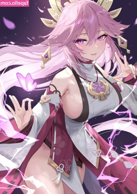 Genshin Impact [ genshin-impact ] - Lewd long wig set entirely topless a little bit of booty some edgy